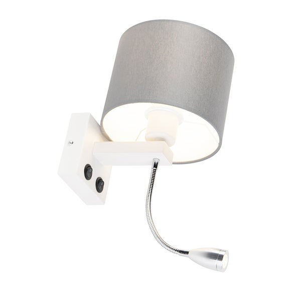 Wandleuchte mit Leselampe und grauem Lampenschirm