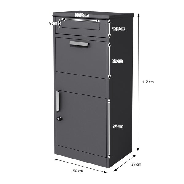 ML-Design Paketbriefkasten aus verzinktem Stahl in Anthrazit, 50x112x37 cm, freistehend, abschließbar, 2 Schlüssel, Standbriefkasten Paketbox Postkasten Paketkasten, für Pakete, Warensendungen, Briefe