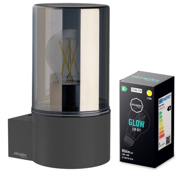 Oktaplex Puno Anthrazit inkl. 1x E27 Glow 3,8W 806lm 2700K - Klasse A