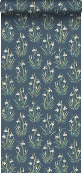 Borastapeter Tapete Blumen Graublau - 53 cm x 10.05 m - 660592