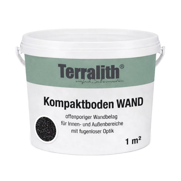 Terralith Kompaktboden WAND, offenporiger Wandbelag für Innen- und Außenbereiche für 1 Quadratmeter, schwarze Körnung.