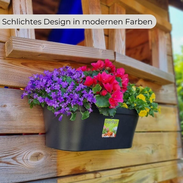 Wandblumentopf mit den Maßen 39 cm x 17 cm x 13 cm und einem Volumen von 5,6 Litern.