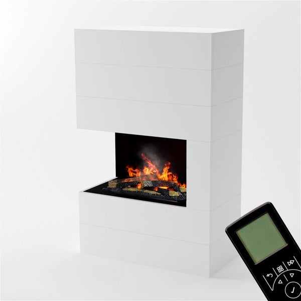 GLOW FIRE Elektrokamin 'Tucholsky Left Corner' | Wasserdampf Kamin mit OMC 600 inkl. Holz in weiß  | HxBxT: 140x90x45 cm