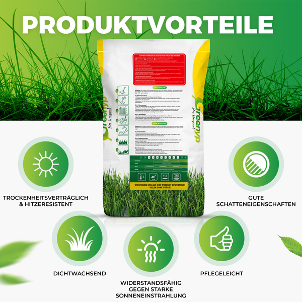 Greenyp Sunny I Dürreresistenter Trockenrasen I 2,5kg für 100m² I Grassamen Rasensamen Rasensaat Gras Nachsaat schnellkeimend