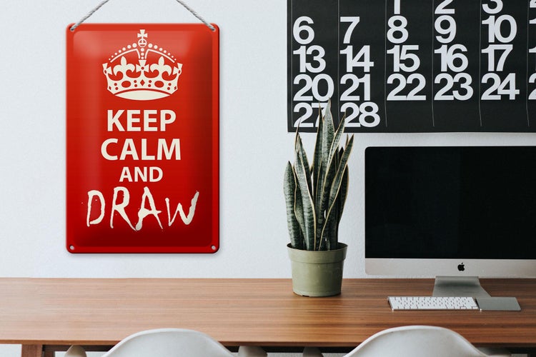Blechschild Spruch 20x30cm Keep Calm and draw