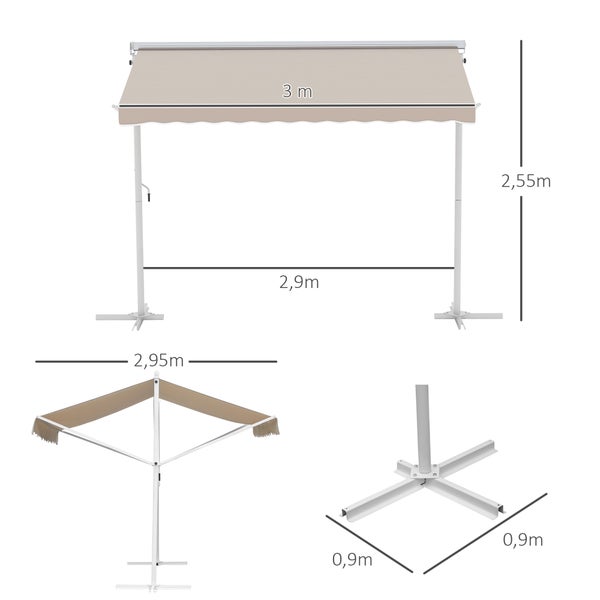 Outsunny Standmarkise, 300cm x 295cm x 255cm, Metall+Polyester, Cremeweiß