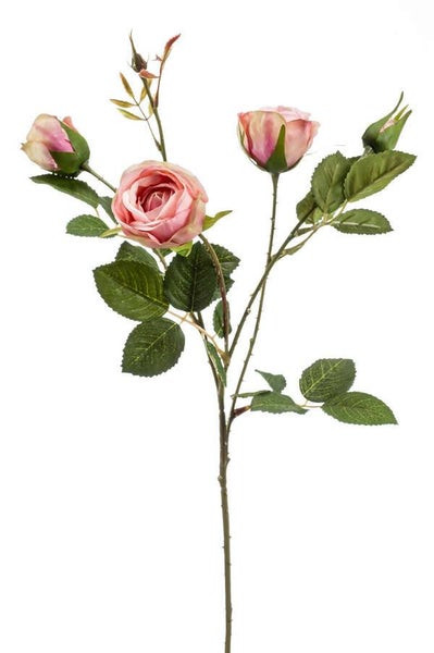 Künstliche Mohnblume aus Textil mit pfirsichfarbenen Blütenblättern, gelber Mitte und grünem Stiel.