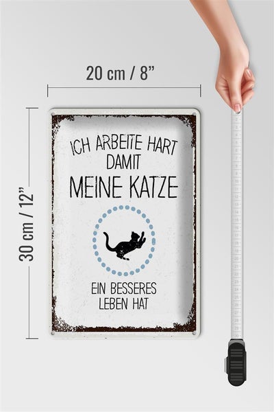 Blechschild Spruch Katze ich arbeite hart damit meine 20x30cm