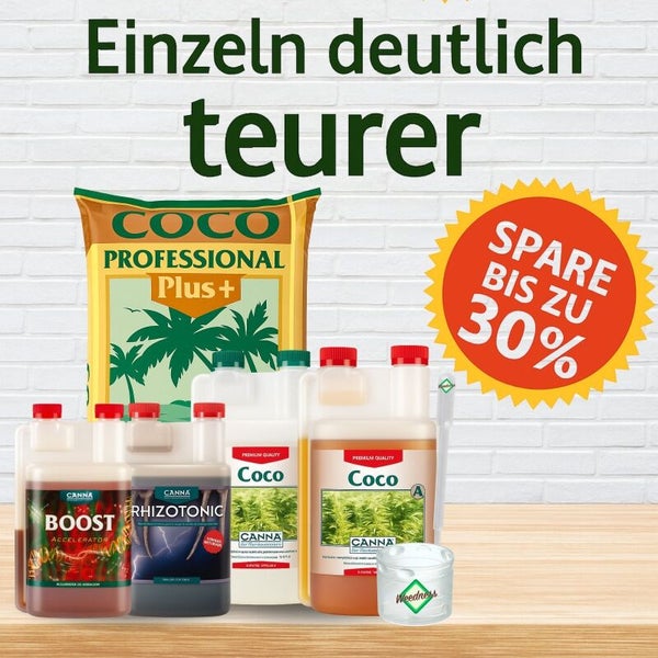 CANNA Pflanzennahrungsset mit Coco Professional Plus Substrat, Canna Boost, Rhizotonic, Coco A und B sowie Messbecher, spare bis zu 30 Prozent.