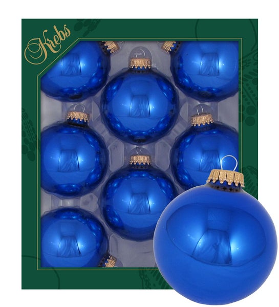 Königsblau glänzend 7cm Glaskugeln uni, 8 Stck., Weihnachtsbaumkugeln, Christbaumschmuck, Weihnachtsbaumanhänger