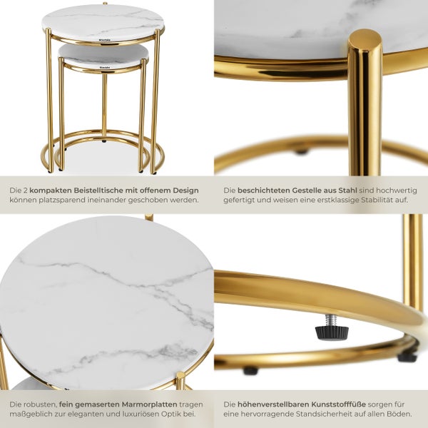 Beistelltisch tectake Ellsa ineinander schiebbar hochwertige Marmorplatten weiß/gold