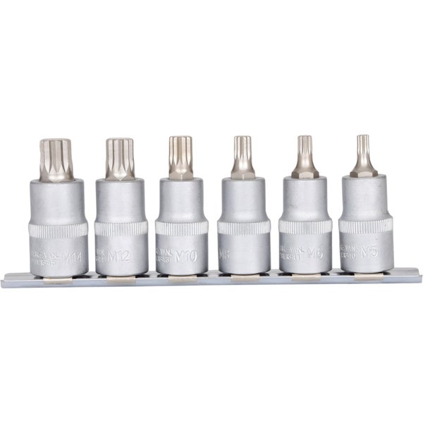 Satz Innensechsrundschlüssel-Einsätze auf einer Metallschiene