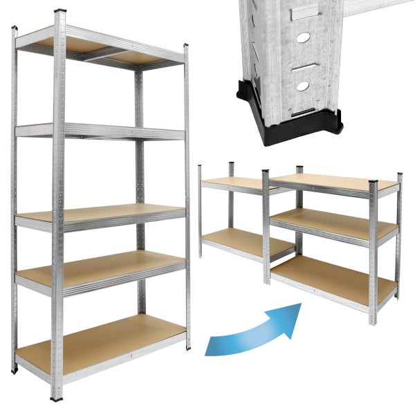 ECD Germany Regalsystem 3er Set, 2 Lagerregale 180x90x40 cm mit Eckregal 180x70x40 cm, verzinkt Metallregale 15 Böden aus MDF Holz, belastbar bis 750kg/Regal, Schwerlastregal Steckregal Kellerregal