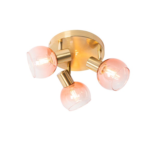 Art-Deco-Deckenstrahler Gold mit rosa Glas 3-flammig - Vidro