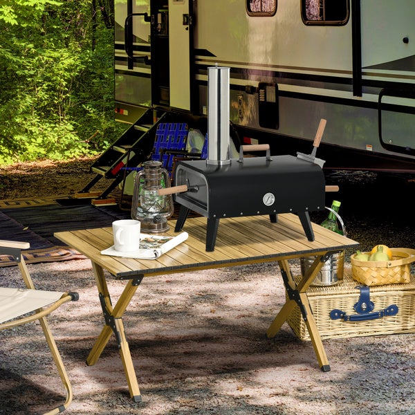 Geeignet für Pizzen von 30 Zentimeter Durchmesser; Pellets hinzufügen, Vorheizen bis 350 Grad Celsius, Pizza innerhalb von 120 Sekunden backen