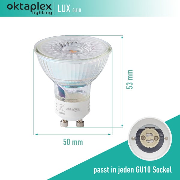 Oktaplex Lux GU10 6er Set LED Leuchtmittel 3000K Warmweiß 400lm 4,8W 230V