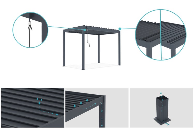 Pergola bioklimatisch aus Aluminium PIANA 297 x 195 x 218 cm selbsttragende - mit isolierten  verstellbares Lamellendach, grauem