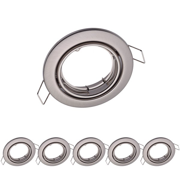 Dijon Einbauspot Rahmen Edelstahl gebürstet 6er Set schwenkbar für GU10 LED Module 68mm Lochmaß flach modernes Design