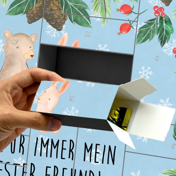 Mr. & Mrs. Panda Befüllbarer Adventskalender Bär und Hase Umarmen - Blau Pastell