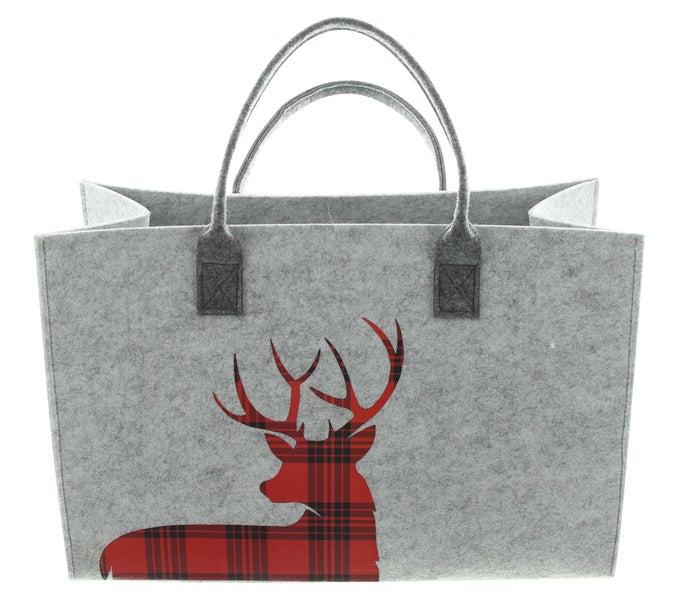 FRANK FLECHTWAREN | Filztasche Hirsch-Karo, POLYESTER, 45 x 20 x 30 cm