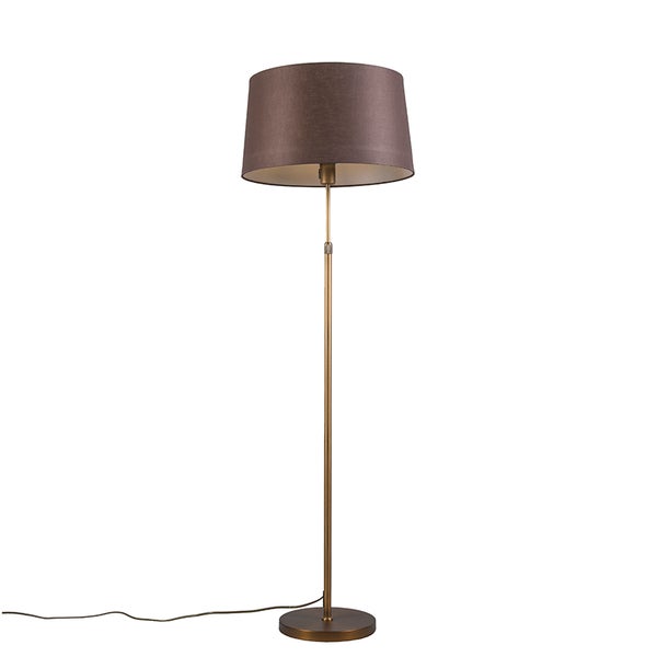 QAZQA - Modern Bronze Stehleuchte I Stehlampe I Standleuchte I Lampe I Leuchte mit braunem Lampenschirm verstellbar 45 cm - Parte I Wohnzimmer I Schlafzimmer - Stahl Rund I Länglich - LED geeignet E27