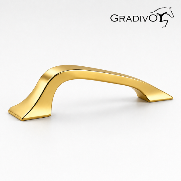 Moderner Möbelgriff in Wellenform, goldfarben, Gradivo Logo.