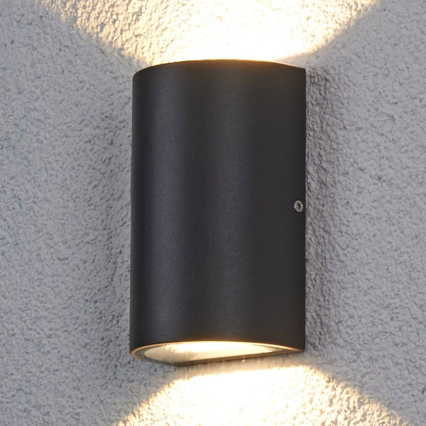 Lucande LED Wandleuchte außen Jale (spritzwassergeschützt (Modern) in Schwarz aus Aluminium (2 flammig, ) - Außenwandleuchten Wandlampe Led Außenlampe Outdoor für Außenwand/Hauswand