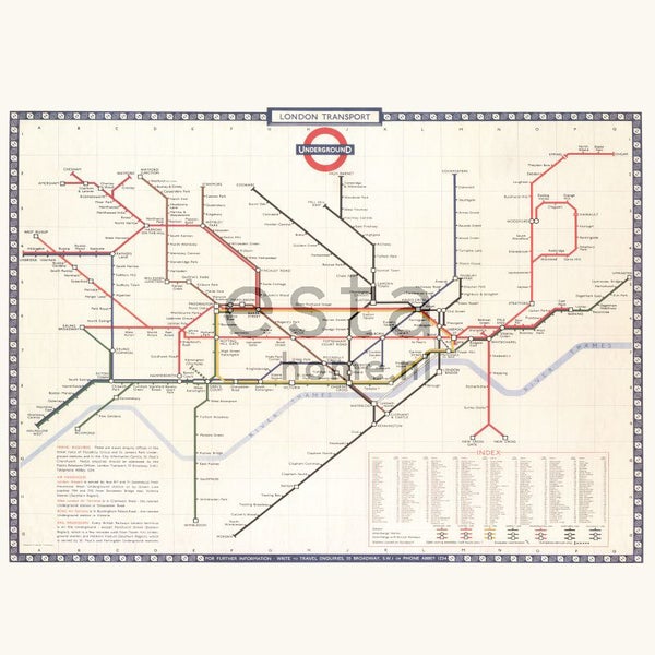 ESTAhome Fototapete Londoner U-Bahn-Karte Beige, Rot und Blau - 2,79 x 2,79 m - 158209