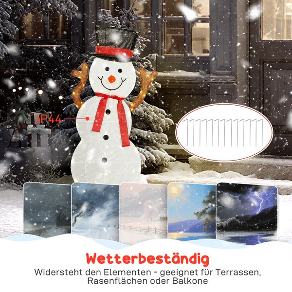Wetterfeste Schneemann-Dekoration für den Außenbereich mit Hut und Schal, inklusive Bodenheringen für Garten, Terrasse oder Balkon.
