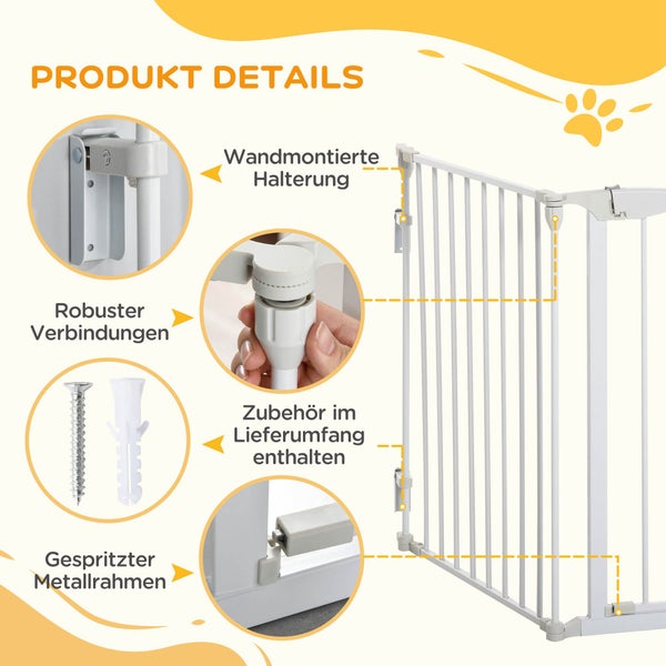 PawHut Absperrgitter, 180L x 3B x 74,5H cm, Metall Kunststoff, Weiß