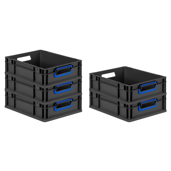 PROREGAL SuperSparSet 16x Eurobox NextGen Color, HxBxT 12x30x40cm, 11 Liter, Griffe blau offen, Schwarz, Eurobehälter, Transportbox, Transportbehälter, Stapelbehälter