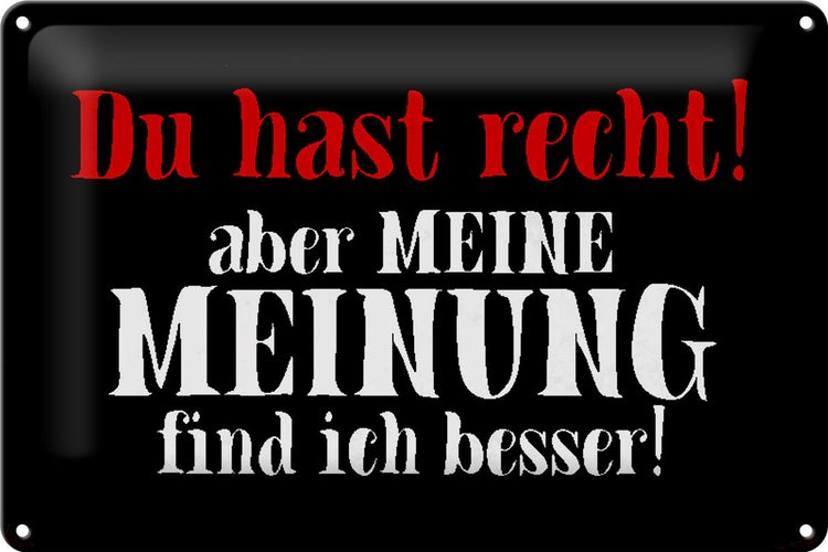 Blechschild Spruch 30x20cm du hast recht aber meine Meinung