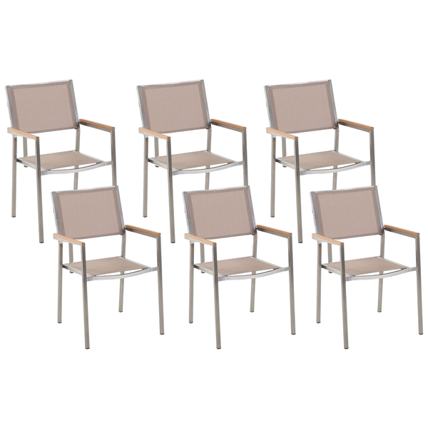 Gartenstuhl 6er Set GROSSETO Edelstahl Beige