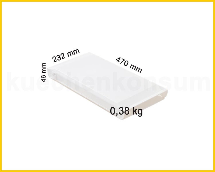 Weißer Fachboden, Maße 470 Millimeter mal 232 Millimeter mal 46 Millimeter, Gewicht 0,38 Kilogramm.