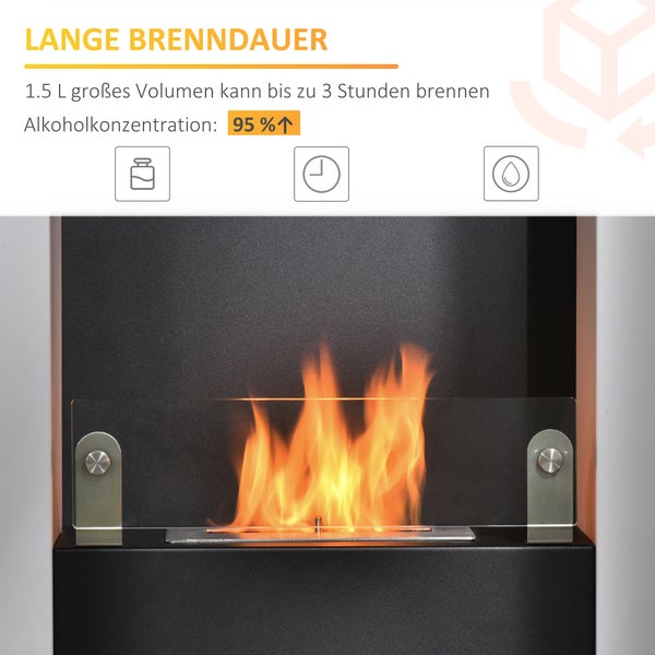 HOMCOM, Ethanol-Kamin, Bio-Ethanol-Brenner, 60B x 20T x 79H cm, Stahl, Weiß+Schwarz