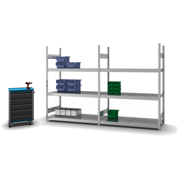 PROREGAL Weitspannregal Stecksystem T-Profil Grundregal HxBxT 200x150x60 cm 3 Ebenen Stahlplatten Fachboden Fachlast 350 kg Verzinkt