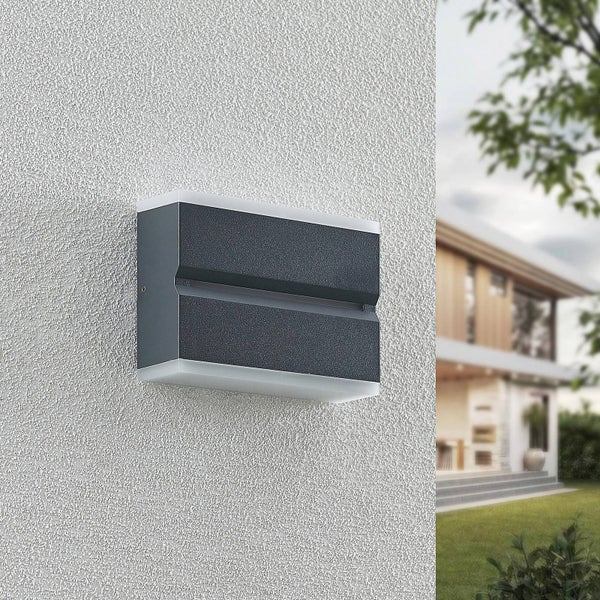 PRIOS LED Wandleuchte außen Itarion (spritzwassergeschützt (Modern) in Alu aus Aluminium (1 flammig, ) - Außenwandleuchten Wandlampe Led Außenlampe Outdoor für Außenwand/Hauswand
