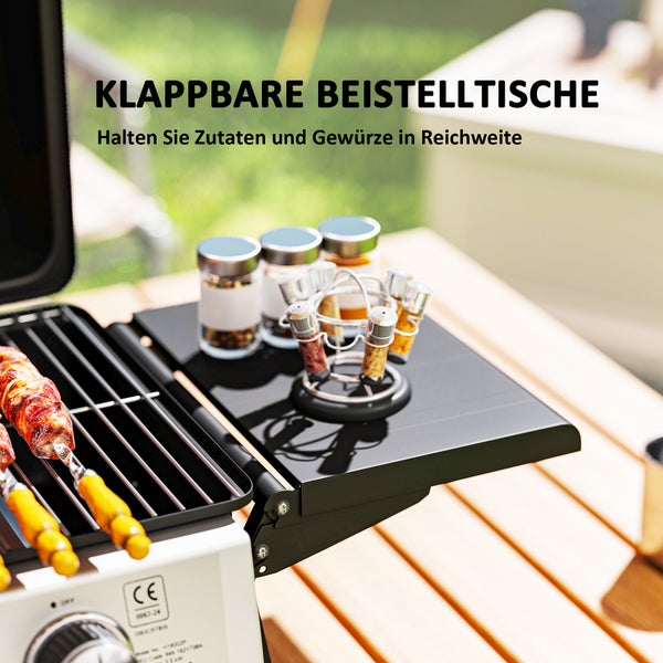 Outsunny Gasgrill mit Deckel, Thermometer und Temperaturregler für einfache Temperaturkontrolle