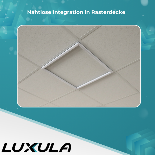 Rasterdecke mit integrierter quadratischer Leuchte