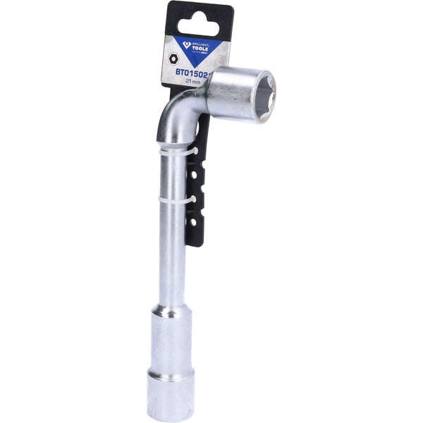 Silberfarbener Brilliant Tools Pfeifenkopfschlüssel aus Metall, 21 Millimeter, L-Form.