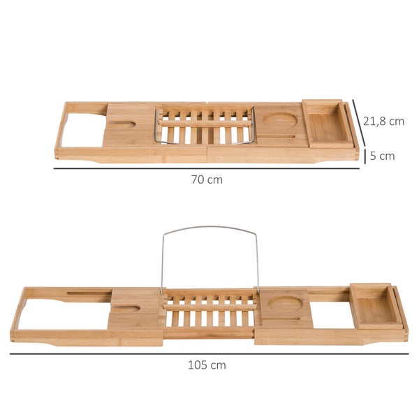 HOMCOM Badewannenablage Badewannenbrücke Wannenauflage Badewannentablett Ablage Badewanne, Bambus, Natur, (70-105) x 21,8 x 5 cm
