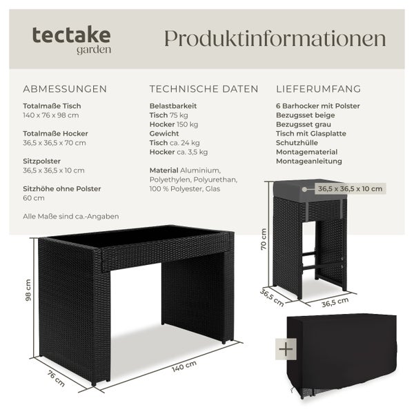 Rattan Barset tectake Ibiza 2 Bezugssets mit Aluminiumgestell schwarz