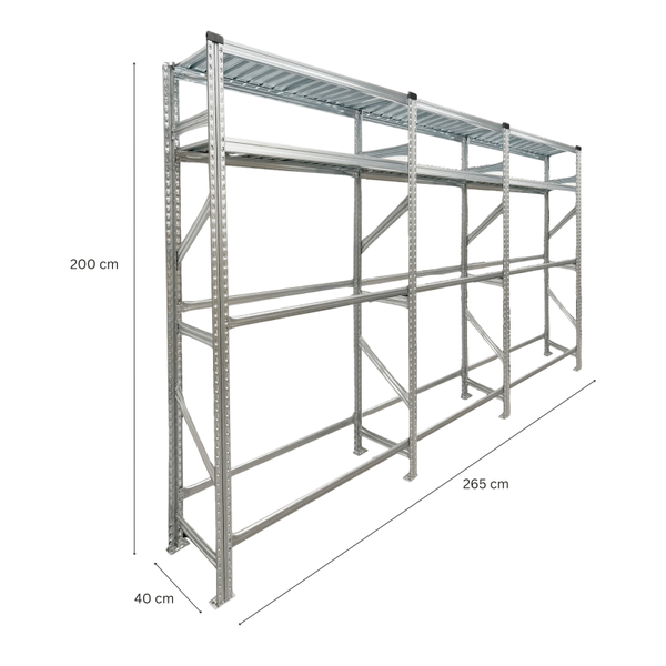 PROREGAL Reifenregal Proximo 200x270x40cm bis zu 24 Reifen auf 2 Ebenen + 2 Ablagen Verzinkt