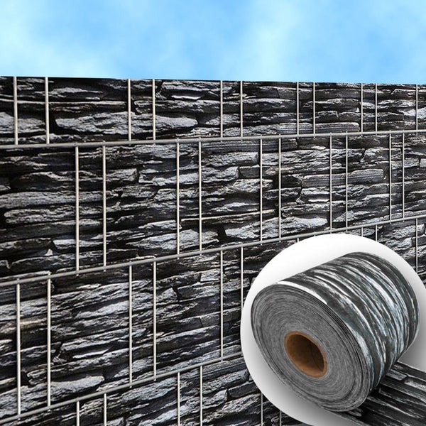 Gabionen Zaun mit Sichtschutzstreifen in Steinoptik