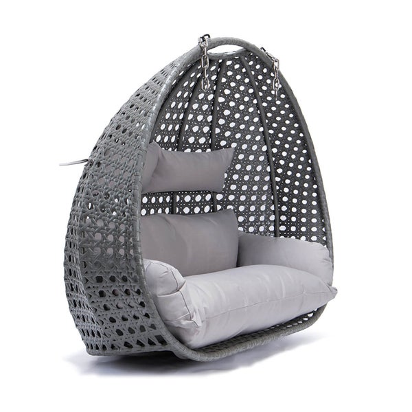 Home Deluxe - Hängesessel TWIN - Grau, nur Korb - inkl. Sitz- und Rückenkissen I Polyrattan Hängestuhl Gartenschaukel Hängekorb