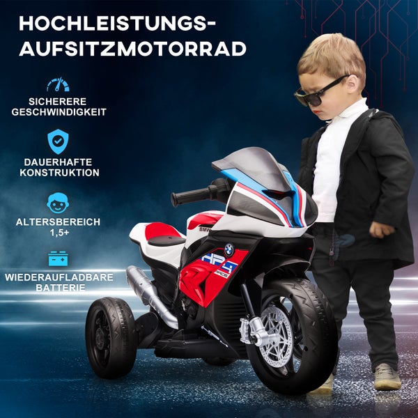 HOMCOM Kinder Elektro-Motorrad, 6V, mit 3 Musikmodi, 2,5km/h, für Kinder ab 18 Monaten, 82,5 x 42 x 54 cm, PP, Metall, Rot