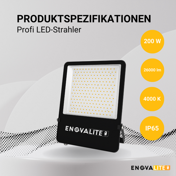 Profi LED Strahler mit 200 Watt, 26000 Lumen und Schutzart IP65
