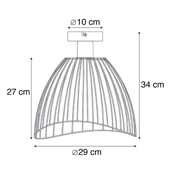 Technische Zeichnung einer Pendelleuchte mit den Maßen 27 cm Höhe, 34 cm Länge und 29 cm Durchmesser.