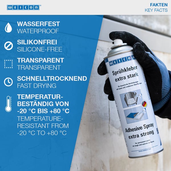 WEICON Sprühkleber extra stark|sprühbarer Kontaktklebstoff für starke und dauerhafte Verklebungen von Filz, Kunstleder und Dämmstoffen|500 ml