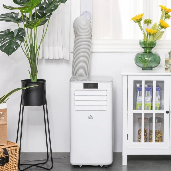 HOMCOM Mobile Klimaanlage, 8000BTU 4-in-1 Klimagerät mit Abluftschlauch, 24h Timer mit Fernbedienung, Nutzungsraum 13-18㎡, 38 x 35 x 70,5 cm, ABS, Weiß+Grau